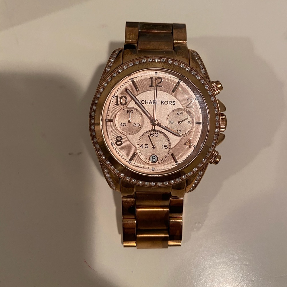 Rose Gold Michael Kors Watch w/ Crystal-Set Bezel